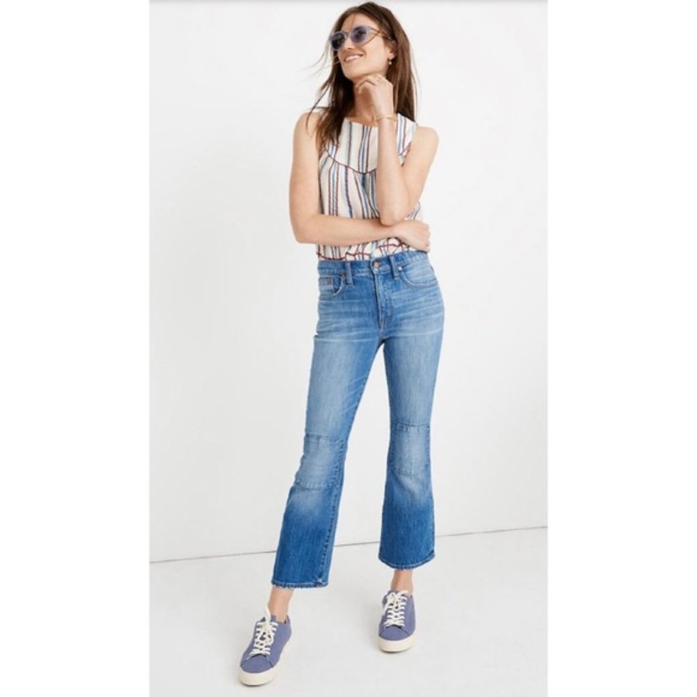 Madewell Cali Demi-Boot Jeans Knee Patch Edition Size 34/18 Medium Wash